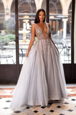 Yolanda Beaded Tulle Gown - Silver -ALAMOUR DRESS SALE 102 f9c73b55 330e 44f9 b9d6 7c1bb5842959