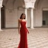 Rendira Sequin Gown - Deep Red