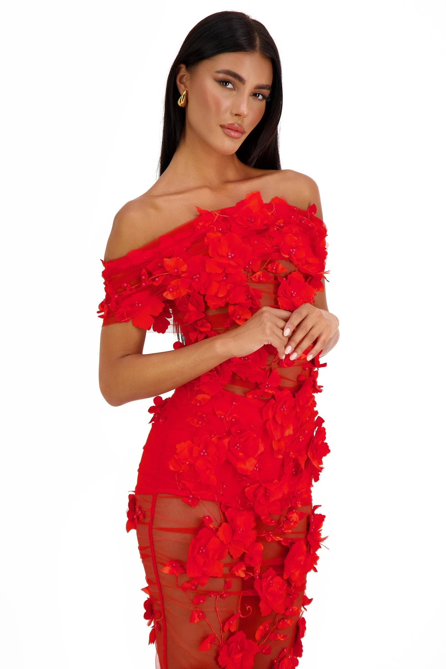 Florentina Floral 3D Red Roses Dress Dress 6 Florentina Floral 3D Red Roses Dress Dress - Image 6