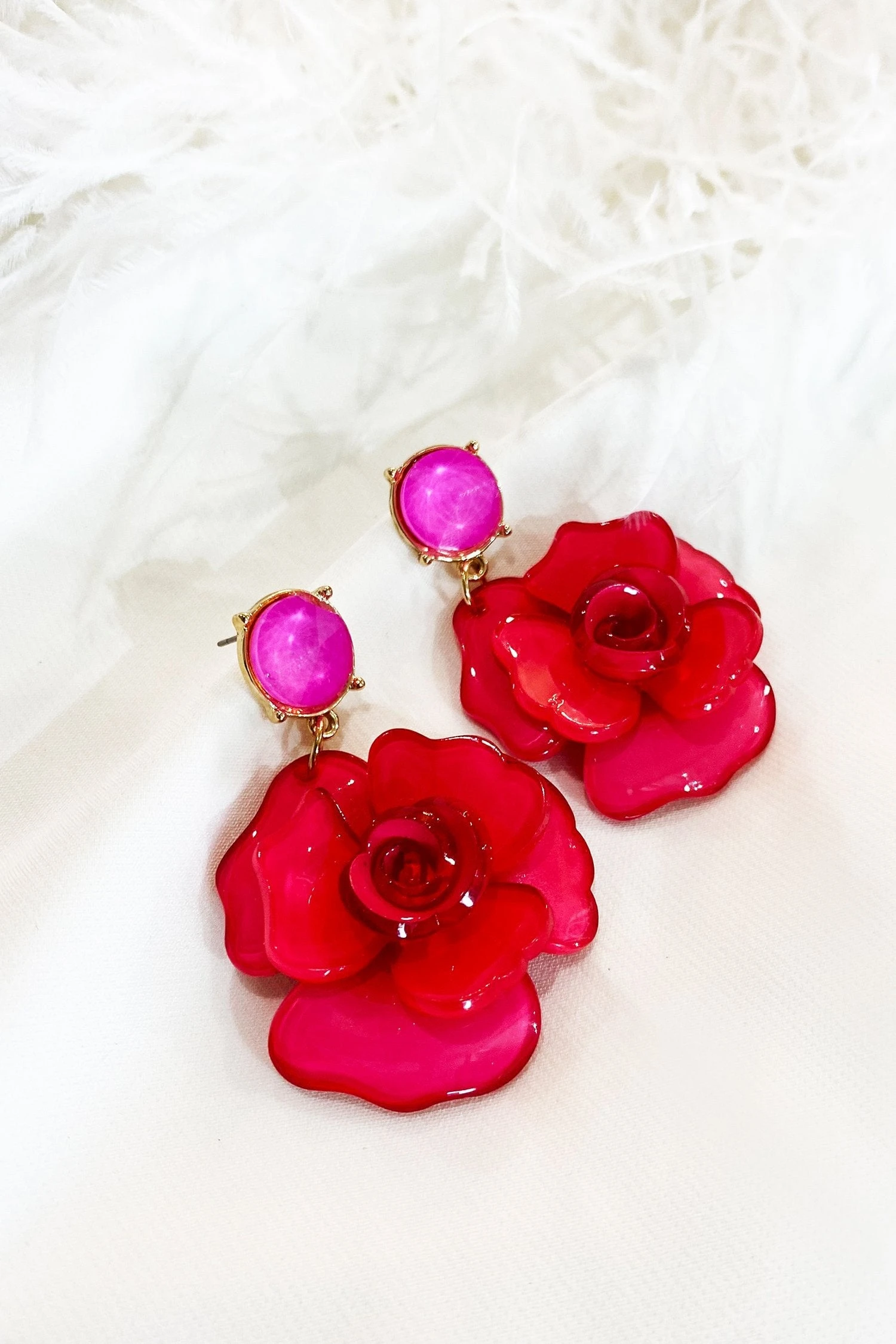 Camilla Pink Acrylic Flower Earrings 6 Camilla Pink Acrylic Flower Earrings - Image 6