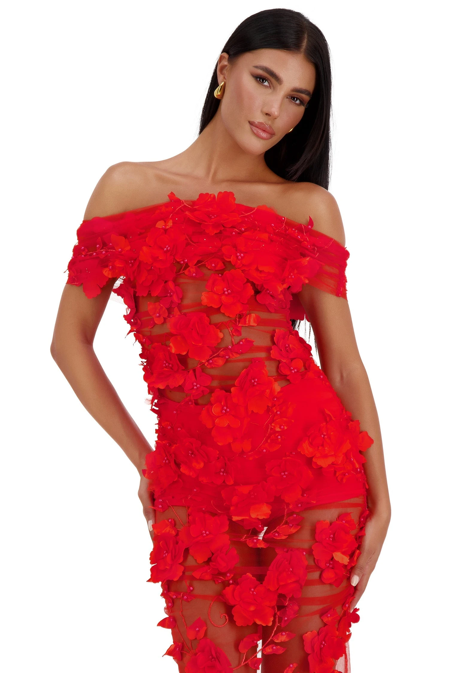 Florentina Floral 3D Red Roses Dress Dress 7 Florentina Floral 3D Red Roses Dress Dress - Image 7