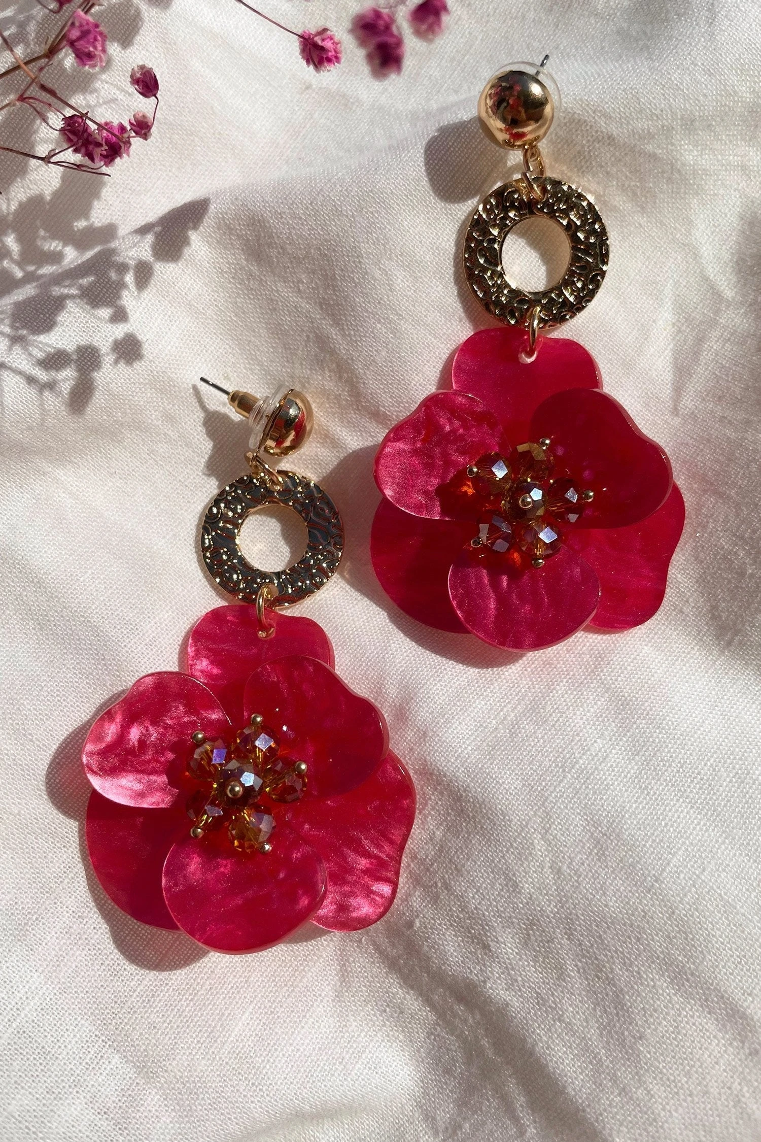 Petra Pink Flower Drop Earrings 6 Petra Pink Flower Drop Earrings - Image 6