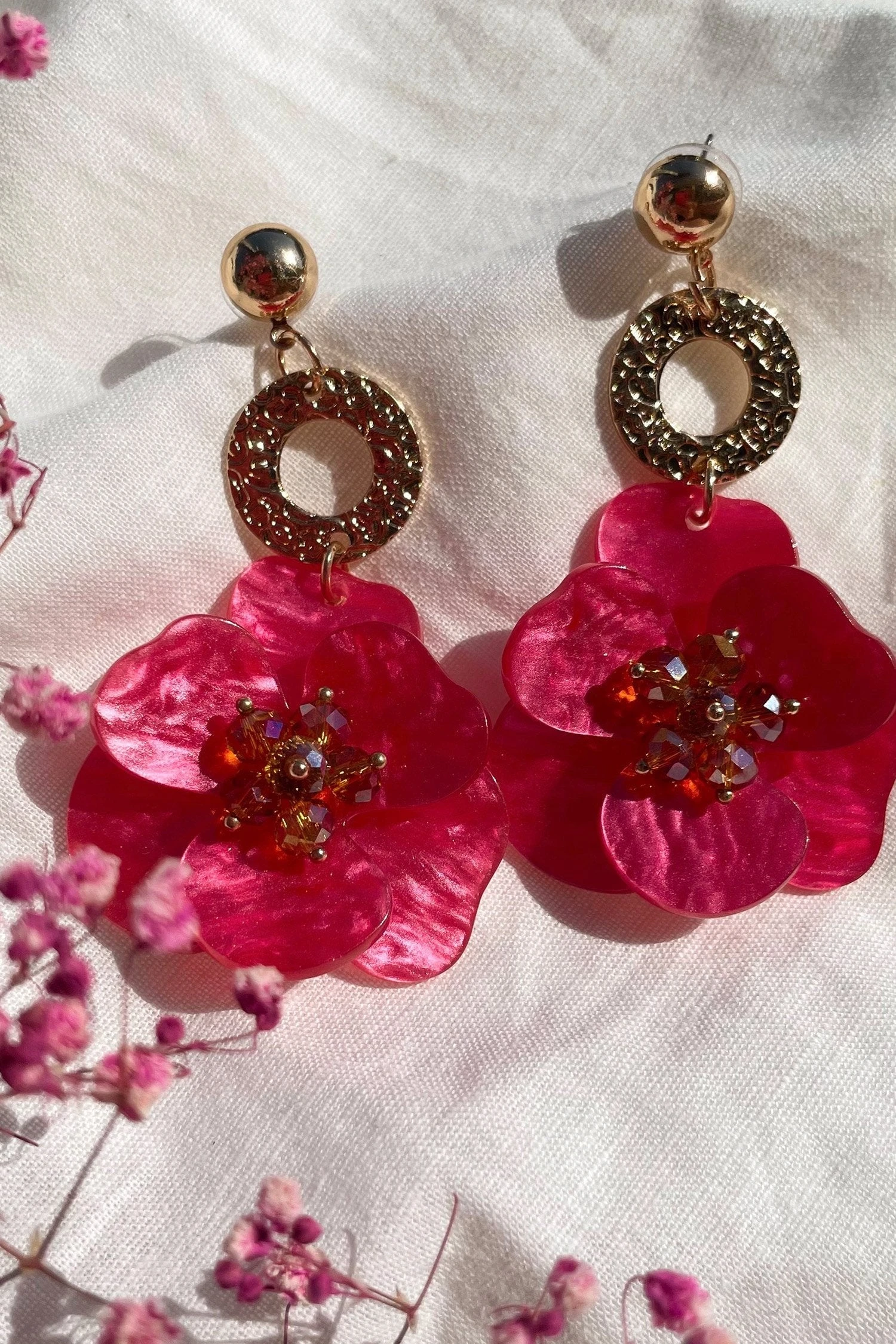 Petra Pink Flower Drop Earrings 4 Petra Pink Flower Drop Earrings - Image 4
