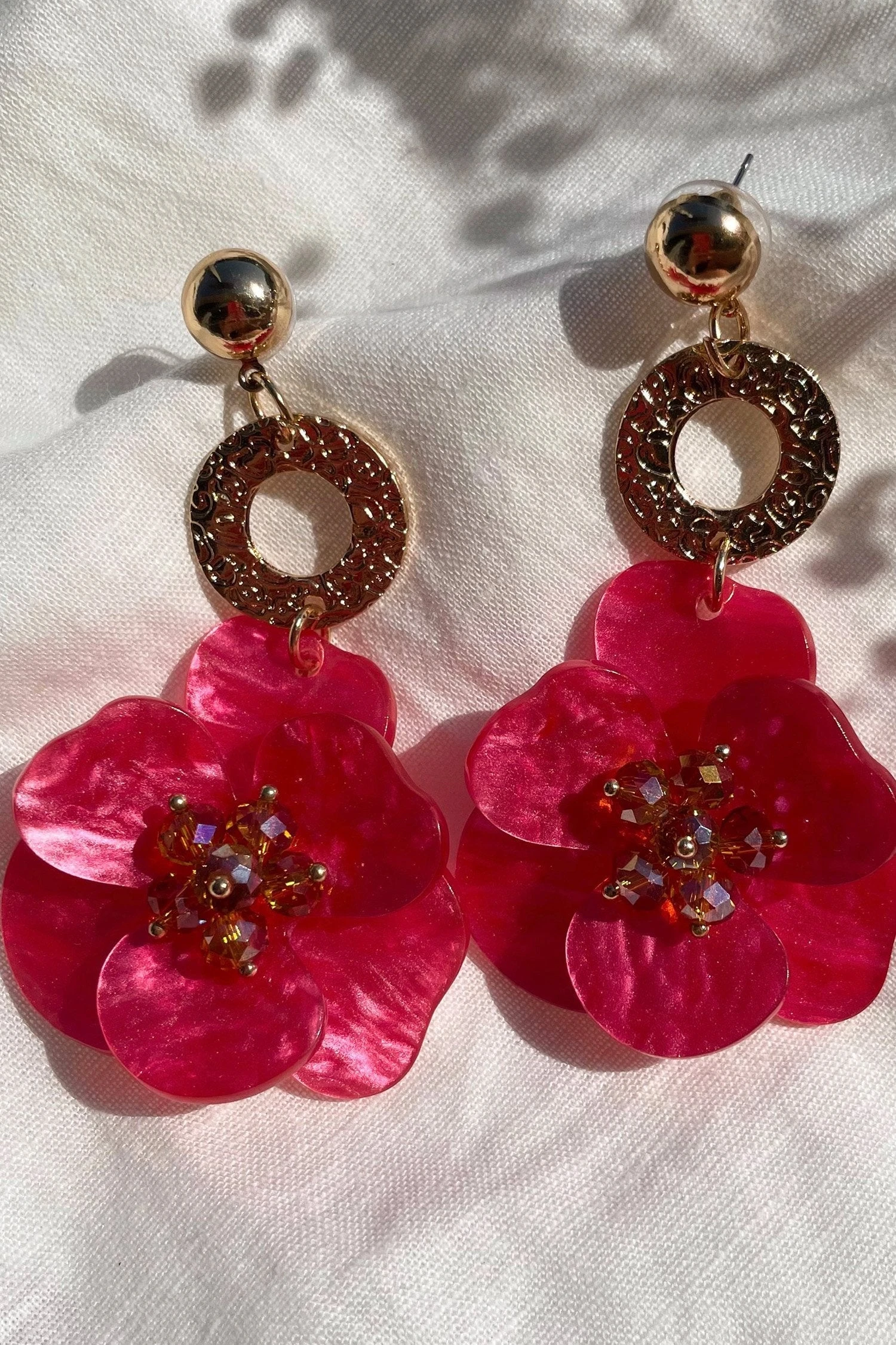Petra Pink Flower Drop Earrings 5 Petra Pink Flower Drop Earrings - Image 5
