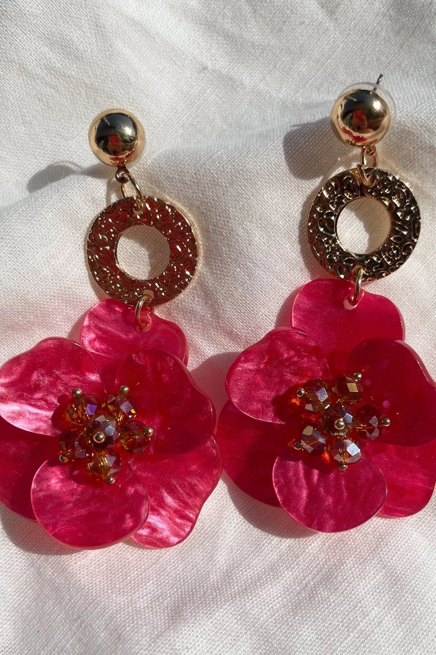 Petra Pink Flower Drop Earrings 7 Petra Pink Flower Drop Earrings - Image 7