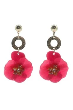 Petra Pink Flower Drop Earrings