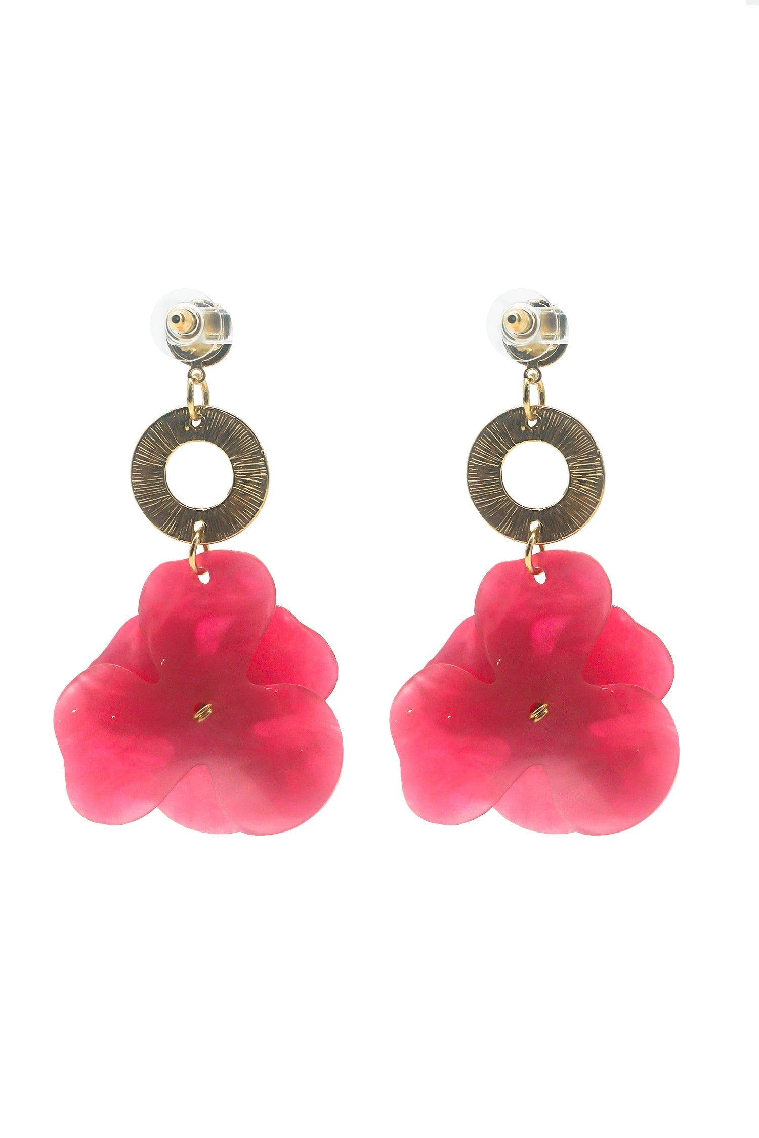 Petra Pink Flower Drop Earrings 3 Petra Pink Flower Drop Earrings - Image 3