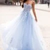 Estafania Beaded Tulle Gown - Baby Blue