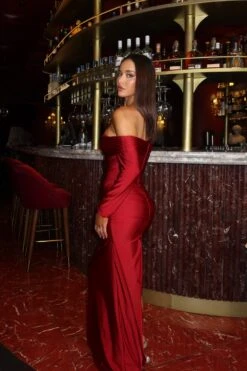 Angie Off Shoulder Jersey Maxi Wine Red Dress -ALAMOUR DRESS SALE RESHOT34