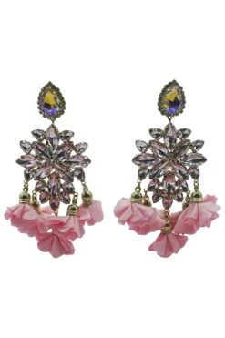 Cecily Pink Flower Drop Earrings