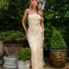 Rowan Floral 3D Strapless Gold Maxi