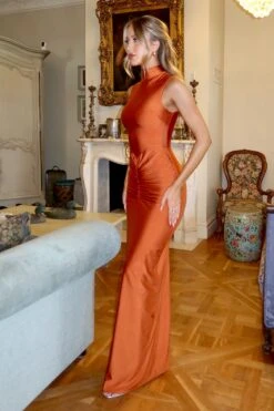 Rosina High Neck Rust Gown -ALAMOUR DRESS SALE emily28