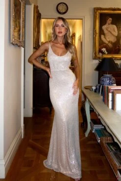 Nina Low Back Silver Gown -ALAMOUR DRESS SALE emily30