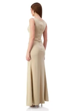 Kehlani Boat Neck Knot Slit Beige Gown -ALAMOUR DRESS SALE kehlani 3