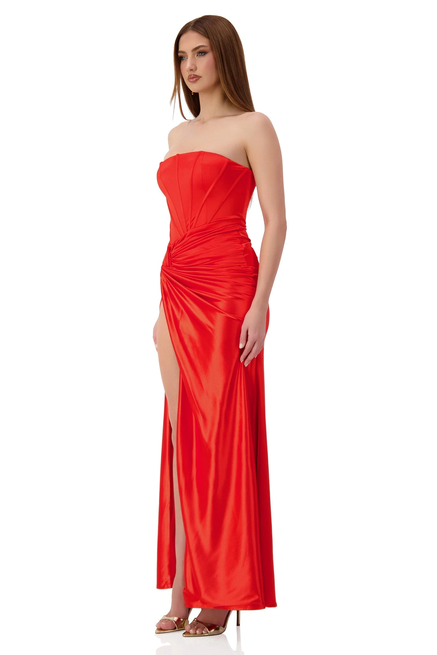 Lanetta Velvet Satin Corset Red Gown 8 Lanetta Velvet Satin Corset Red Gown - Image 8