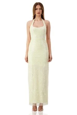 Romina Beaded Halter Neck Cream Gown -ALAMOUR DRESS SALE romina 1