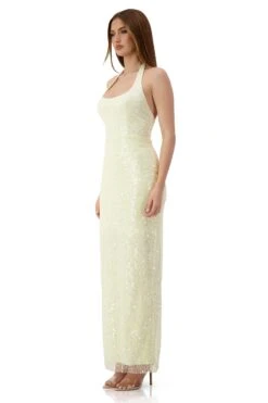 Romina Beaded Halter Neck Cream Gown -ALAMOUR DRESS SALE romina 2
