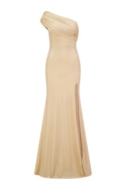 Stefani One Shoulder Jersey Gold Gown -ALAMOUR DRESS SALE stefani 1 gm