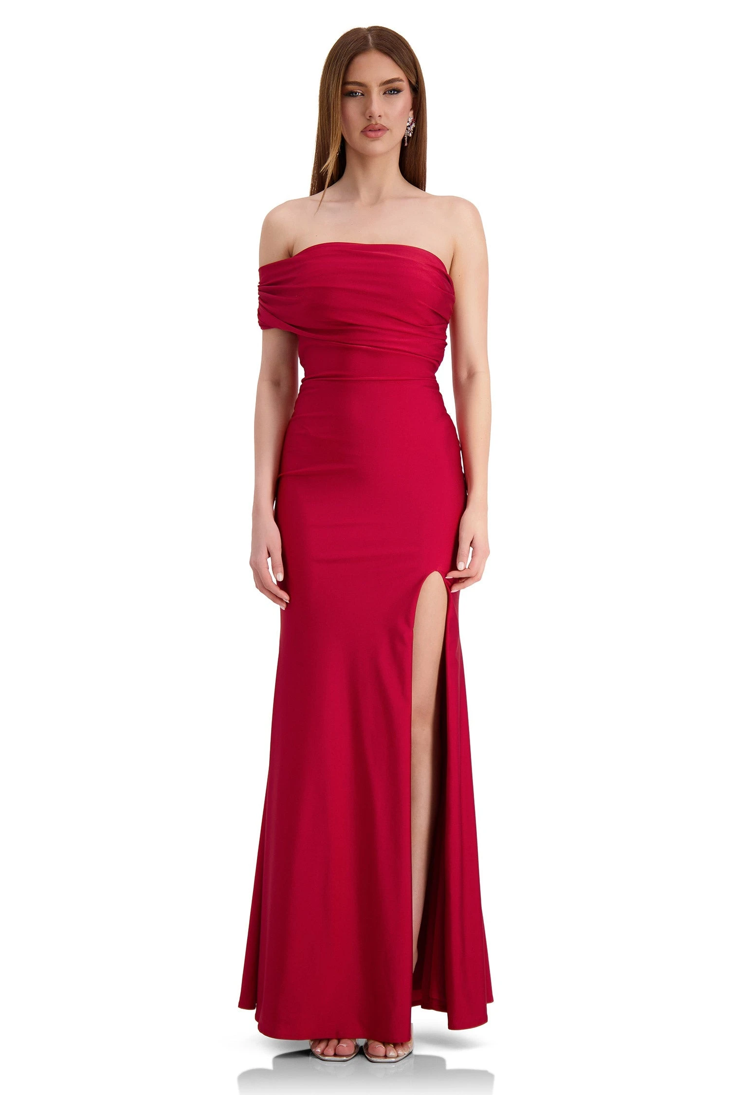 Stefani One Shoulder Jersey Wine Red Gown 6 Stefani One Shoulder Jersey Wine Red Gown - Image 6
