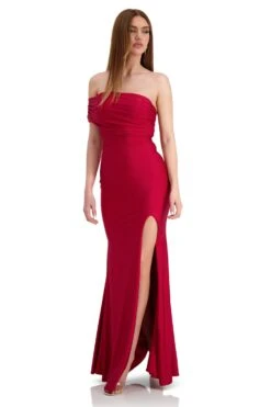 Stefani One Shoulder Jersey Wine Red Gown 21 Stefani One Shoulder Jersey Wine Red Gown -ALAMOUR DRESS SALE stefani 4