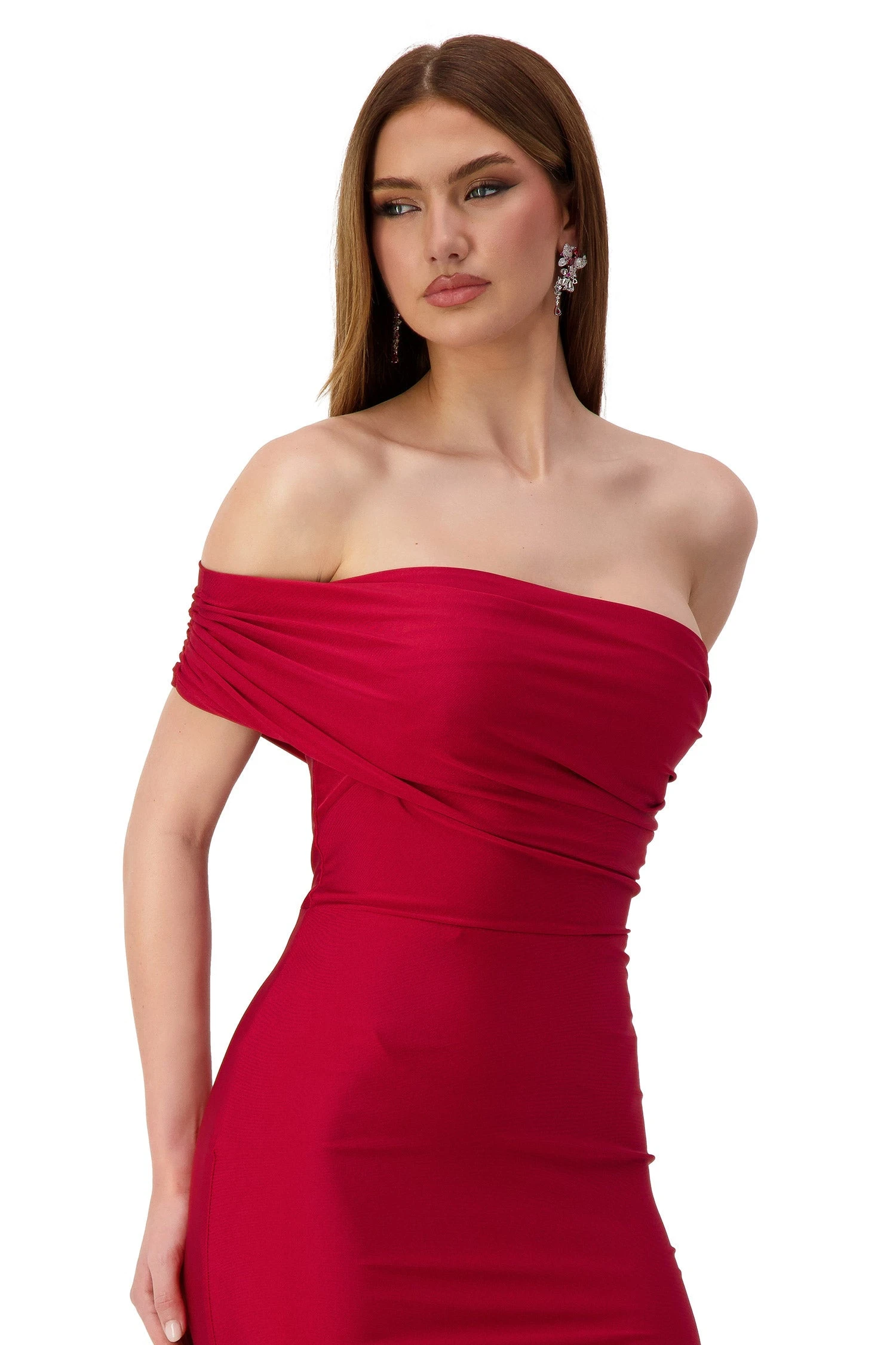 Stefani One Shoulder Jersey Wine Red Gown 10 Stefani One Shoulder Jersey Wine Red Gown - Image 10